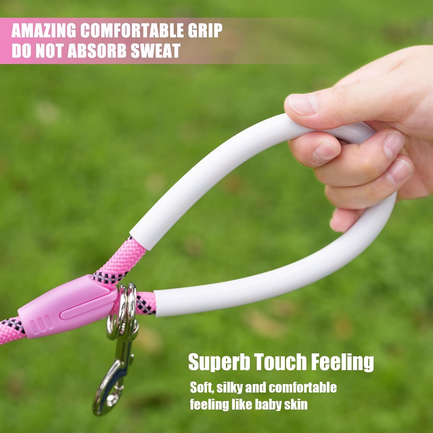 Lightweight Reflective Nylon Training Leash 30ft x 1/4in in Pink with Comfortable Silicone Handle for Dogs and Cats - Ideal for Outdoor Walking, Camping, and Backyard Use