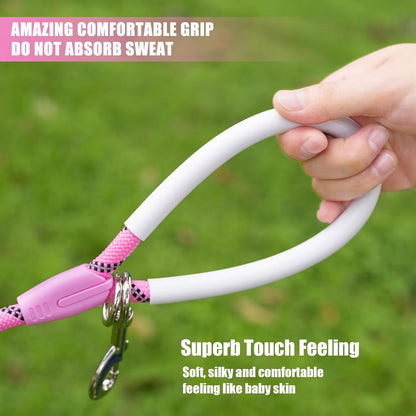Lightweight Reflective Nylon Training Leash 30ft x 1/4in in Pink with Comfortable Silicone Handle for Dogs and Cats - Ideal for Outdoor Walking, Camping, and Backyard Use