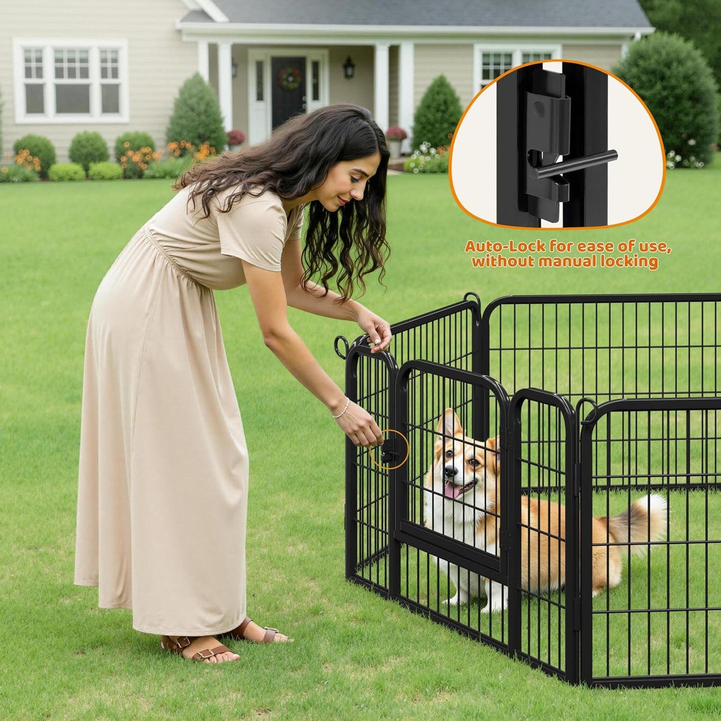 Yaheetech 6-Panel Wide Dog Playpen, 24-Inch High Pet Enclosure with Gate, Portable Indoor/Outdoor Fence for Small to Medium Breeds