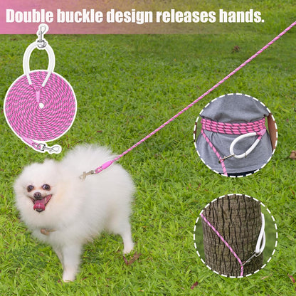 Lightweight Reflective Nylon Training Leash 30ft x 1/4in in Pink with Comfortable Silicone Handle for Dogs and Cats - Ideal for Outdoor Walking, Camping, and Backyard Use