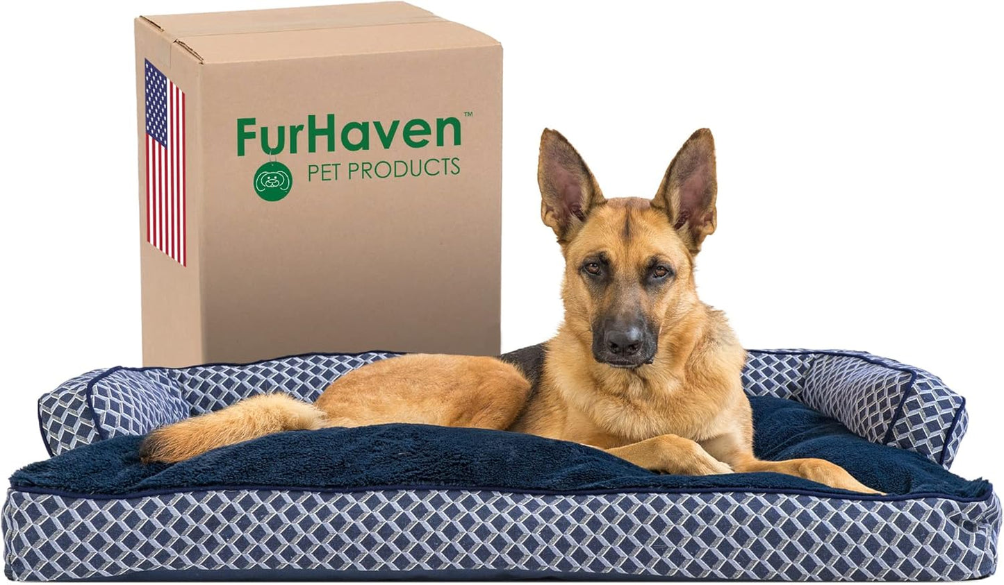 Large Dog Pillow Bed with Removable Bolsters and Washable Cover - Plush Woven Couch Sofa in Diamond Blue, Jumbo/XL