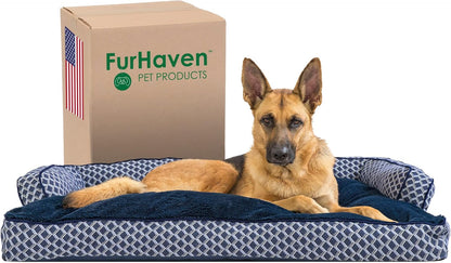 Large Dog Pillow Bed with Removable Bolsters and Washable Cover - Plush Woven Couch Sofa in Diamond Blue, Jumbo/XL