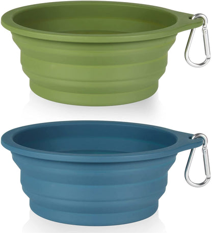 2-Pack Collapsible Dog Bowls, Integrated Molding Travel Bowls Without Plastic Rim, Ideal for Outdoor Feeding, 600ml (Navy Blue & Dark Green)