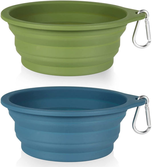 2-Pack Collapsible Dog Bowls, Integrated Molding Travel Bowls Without Plastic Rim, Ideal for Outdoor Feeding, 600ml (Navy Blue & Dark Green)