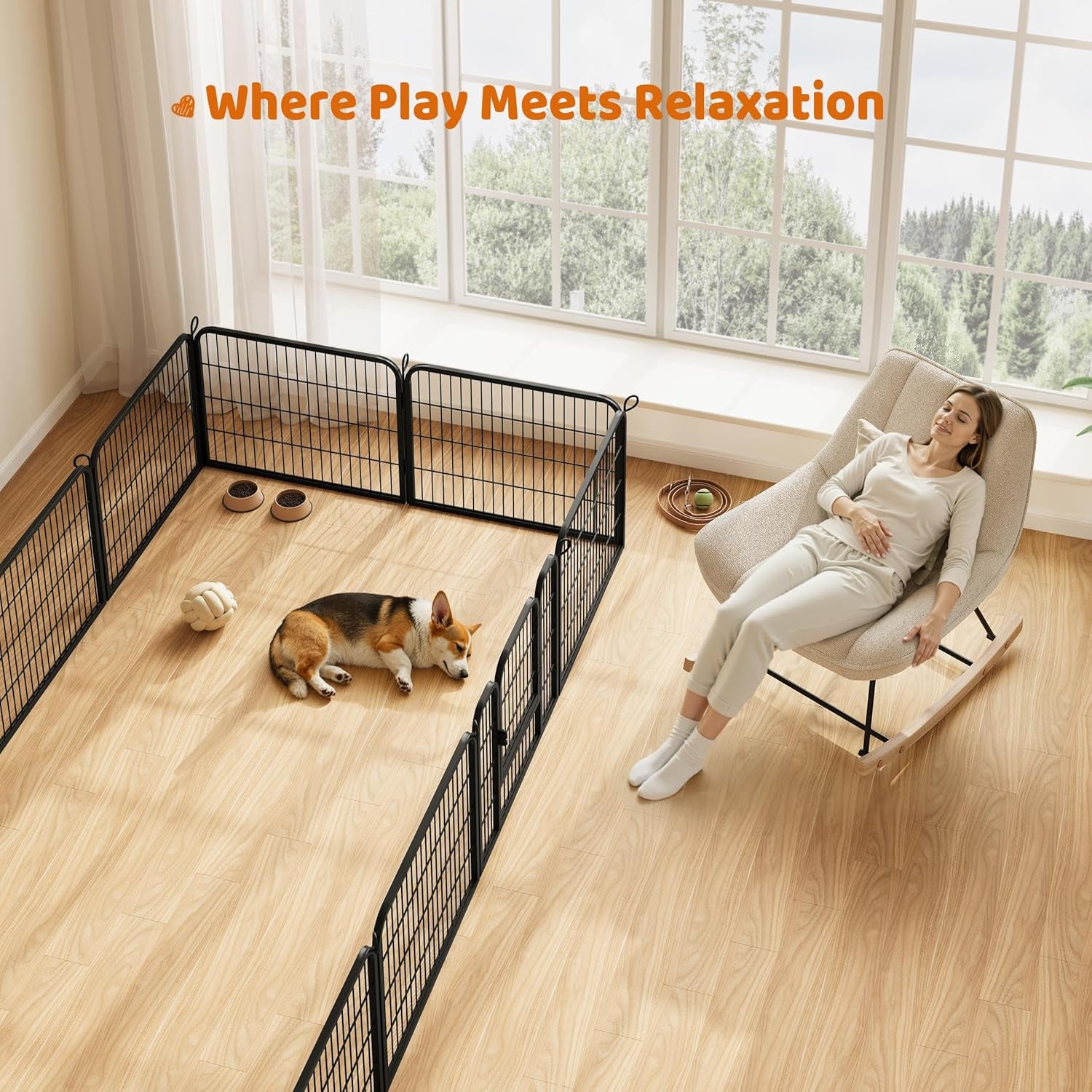 Yaheetech 6-Panel Wide Dog Playpen, 24-Inch High Pet Enclosure with Gate, Portable Indoor/Outdoor Fence for Small to Medium Breeds