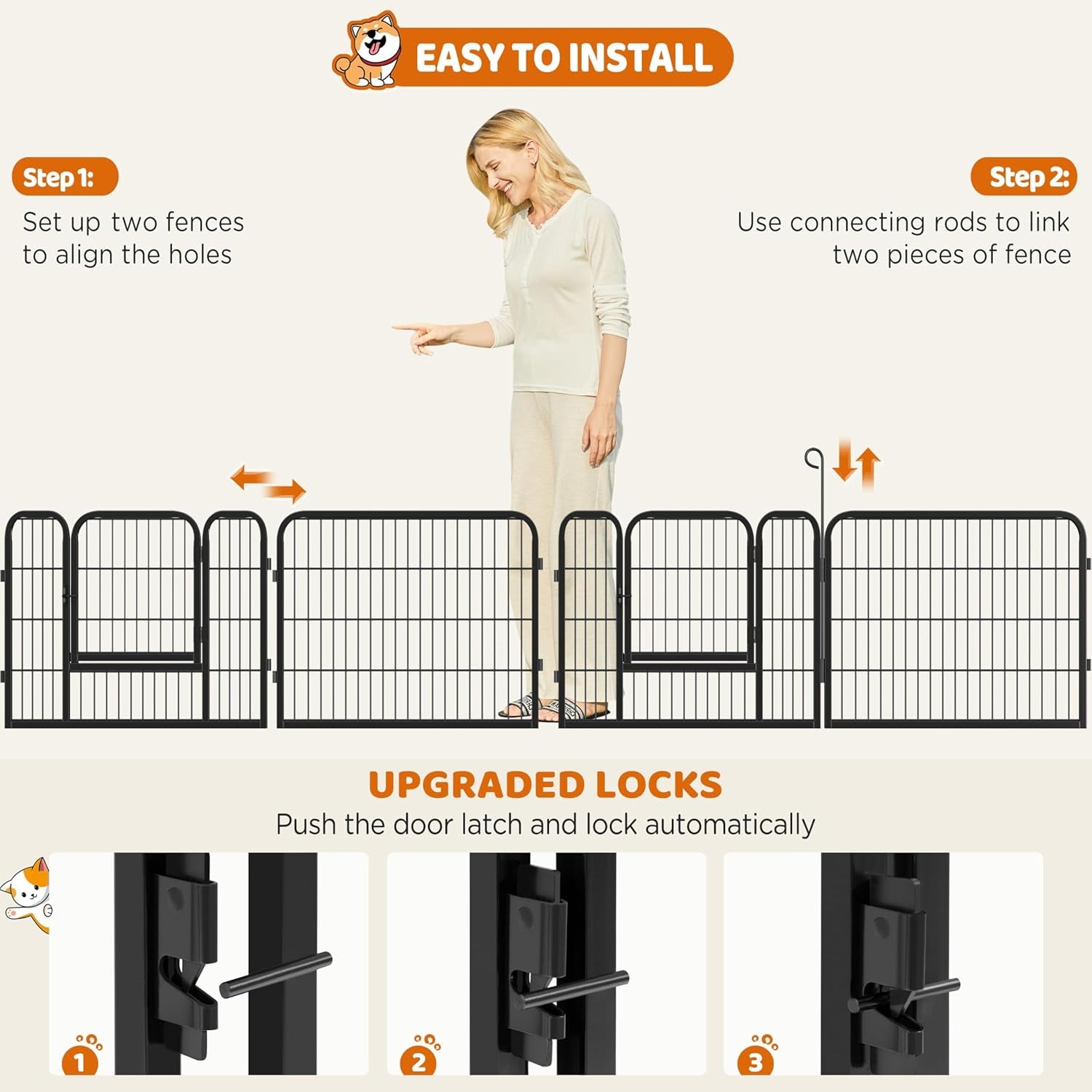 Yaheetech 6-Panel Wide Dog Playpen, 24-Inch High Pet Enclosure with Gate, Portable Indoor/Outdoor Fence for Small to Medium Breeds