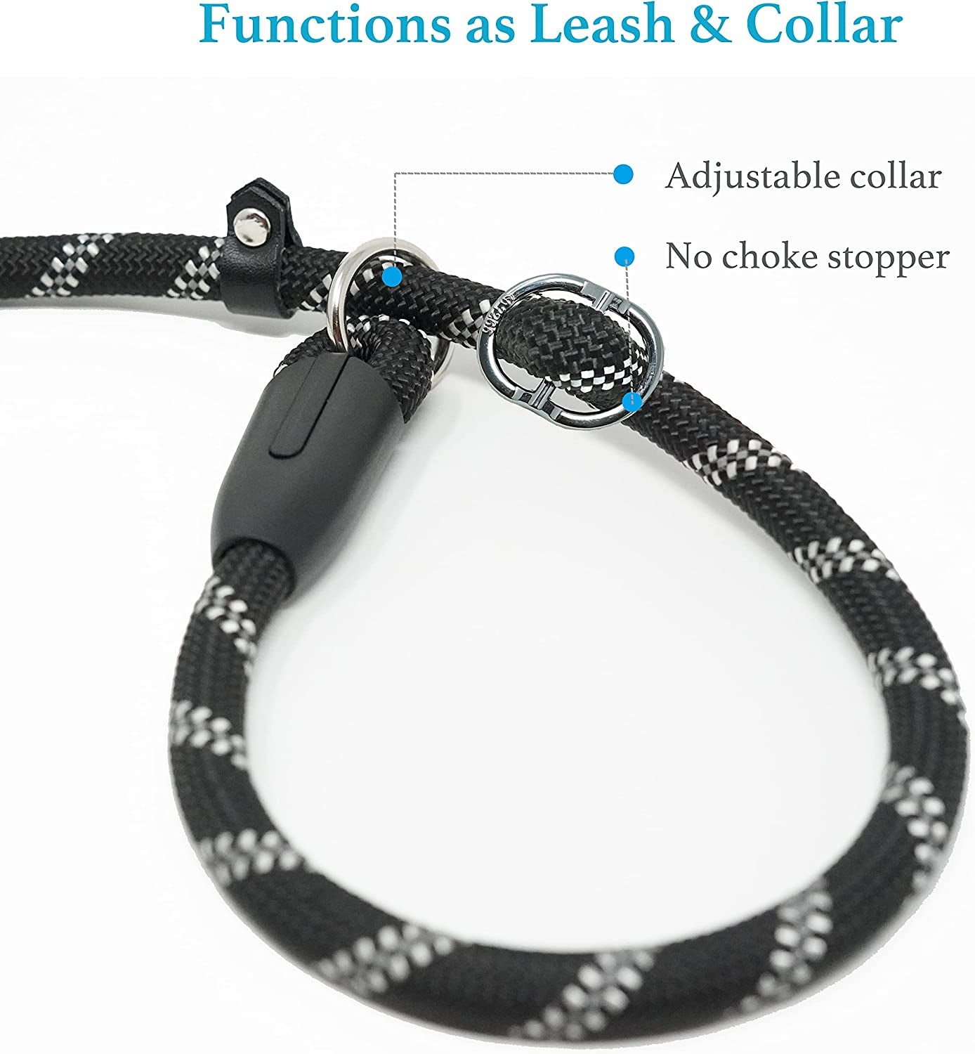 Durable Slip Lead Dog Leash with Padded Handle and Reflective Threads, No-Pull Training Leash, 1/2" x 6 FT, Black