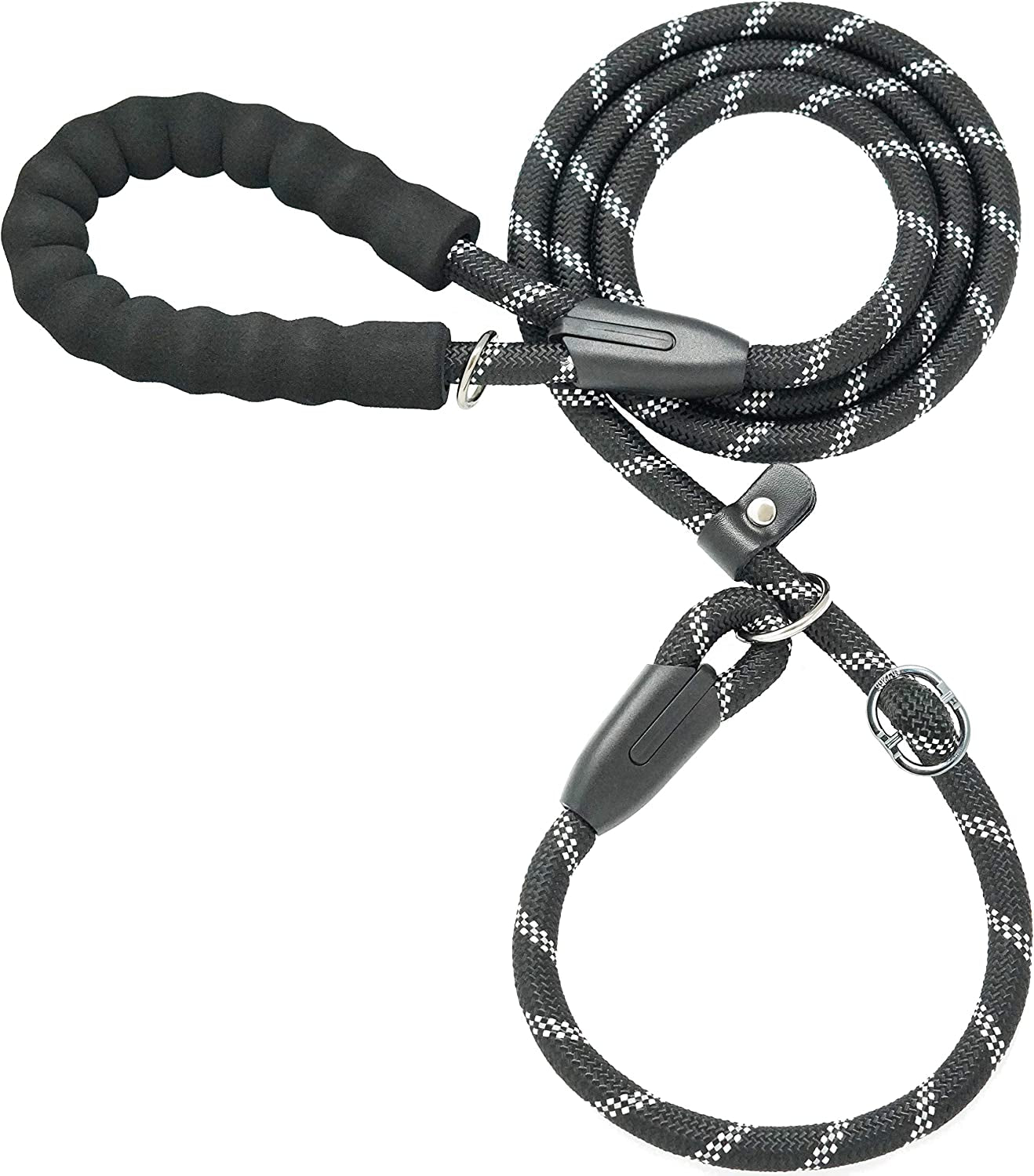 Durable Slip Lead Dog Leash with Padded Handle and Reflective Threads, No-Pull Training Leash, 1/2" x 6 FT, Black