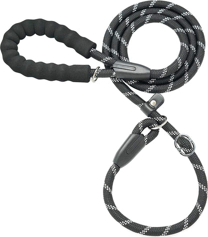 Durable Slip Lead Dog Leash with Padded Handle and Reflective Threads, No-Pull Training Leash, 1/2" x 6 FT, Black