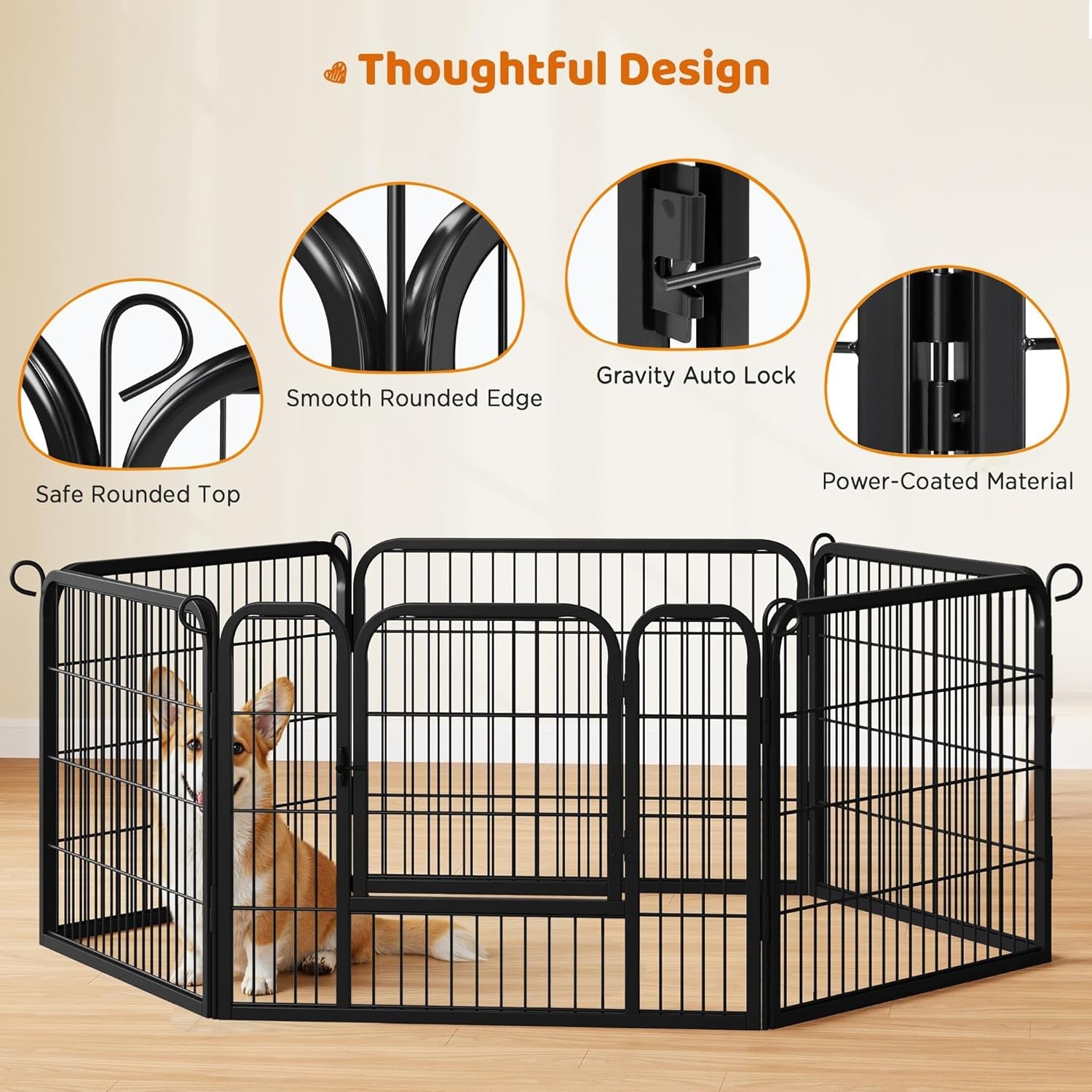 Yaheetech 6-Panel Wide Dog Playpen, 24-Inch High Pet Enclosure with Gate, Portable Indoor/Outdoor Fence for Small to Medium Breeds