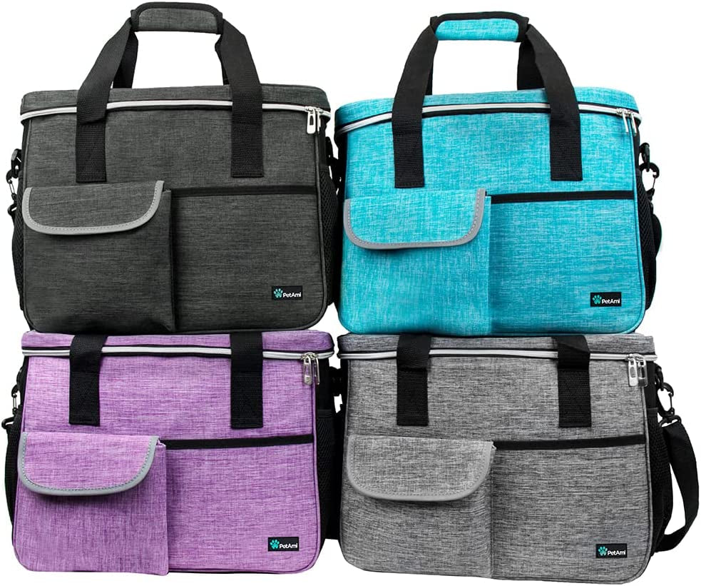 Professional Dog Travel Organizer Kit with Food Containers, Collapsible Bowls, and Luggage Sleeve - Gray, Large