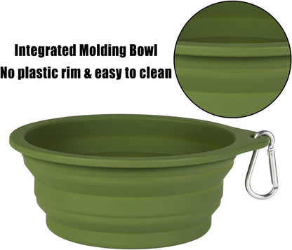 2-Pack Collapsible Dog Bowls, Integrated Molding Travel Bowls Without Plastic Rim, Ideal for Outdoor Feeding, 600ml (Navy Blue & Dark Green)