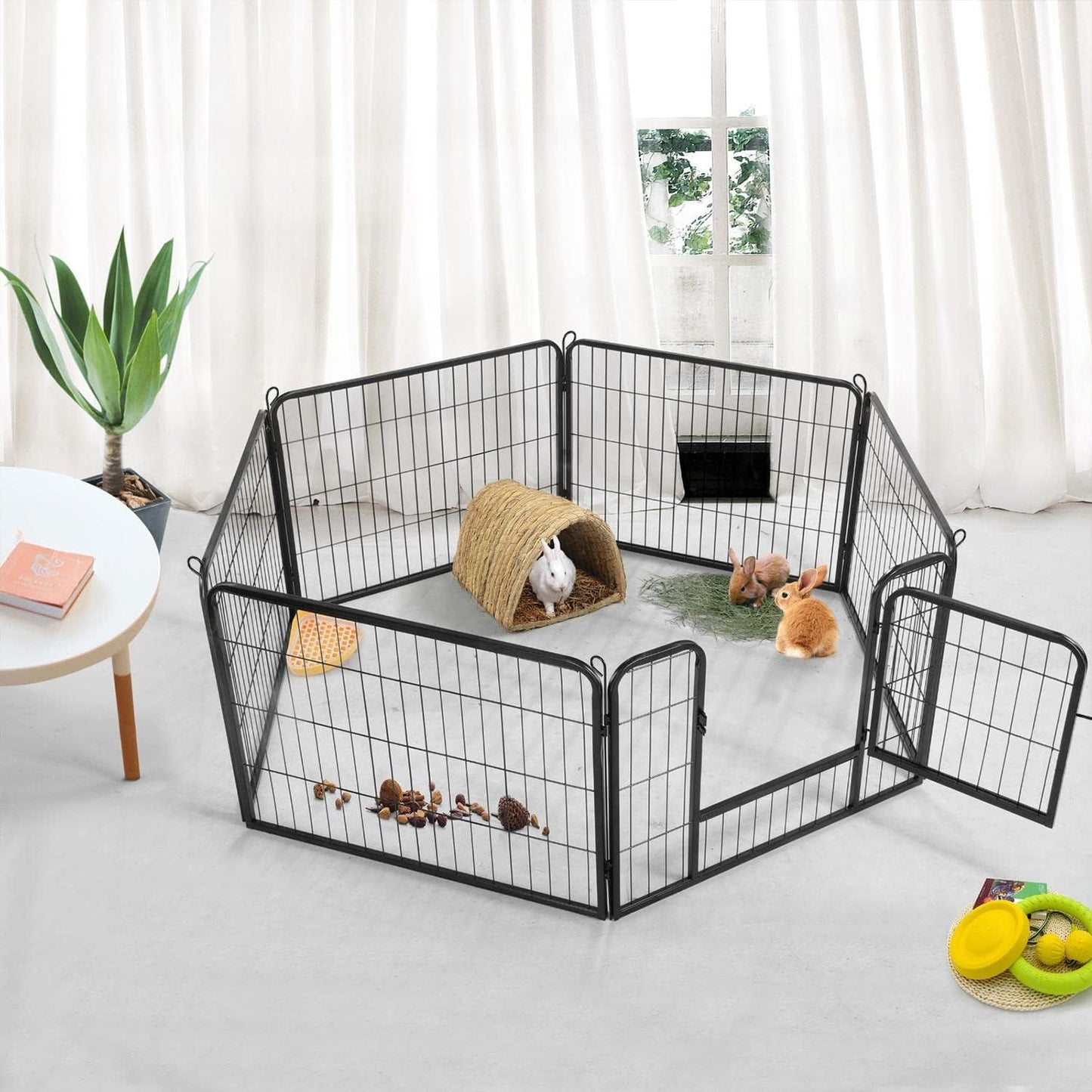 Yaheetech 6-Panel Wide Dog Playpen, 24-Inch High Pet Enclosure with Gate, Portable Indoor/Outdoor Fence for Small to Medium Breeds