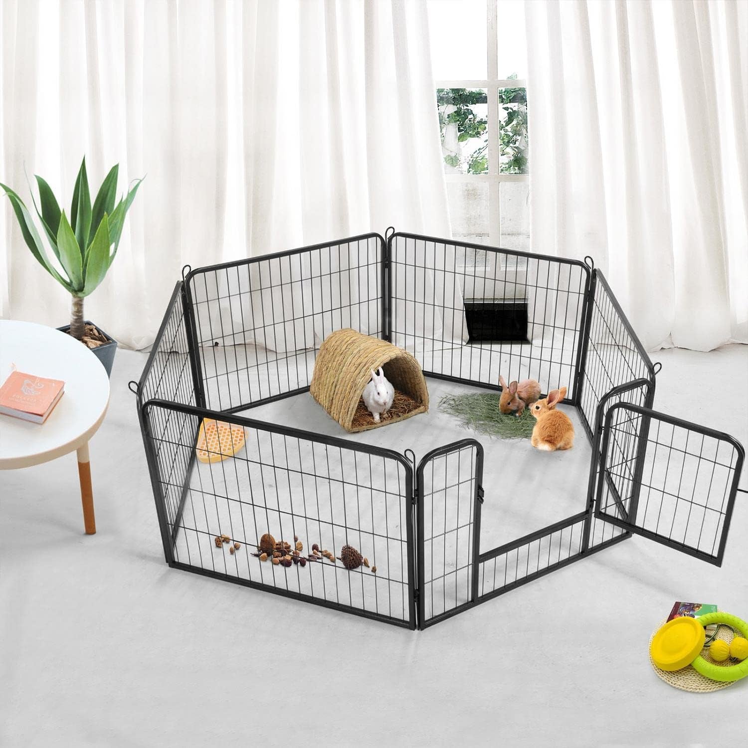 Yaheetech 6-Panel Wide Dog Playpen, 24-Inch High Pet Enclosure with Gate, Portable Indoor/Outdoor Fence for Small to Medium Breeds