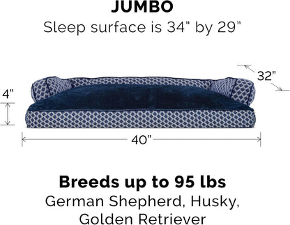 Large Dog Pillow Bed with Removable Bolsters and Washable Cover - Plush Woven Couch Sofa in Diamond Blue, Jumbo/XL