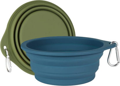 2-Pack Collapsible Dog Bowls, Integrated Molding Travel Bowls Without Plastic Rim, Ideal for Outdoor Feeding, 600ml (Navy Blue & Dark Green)