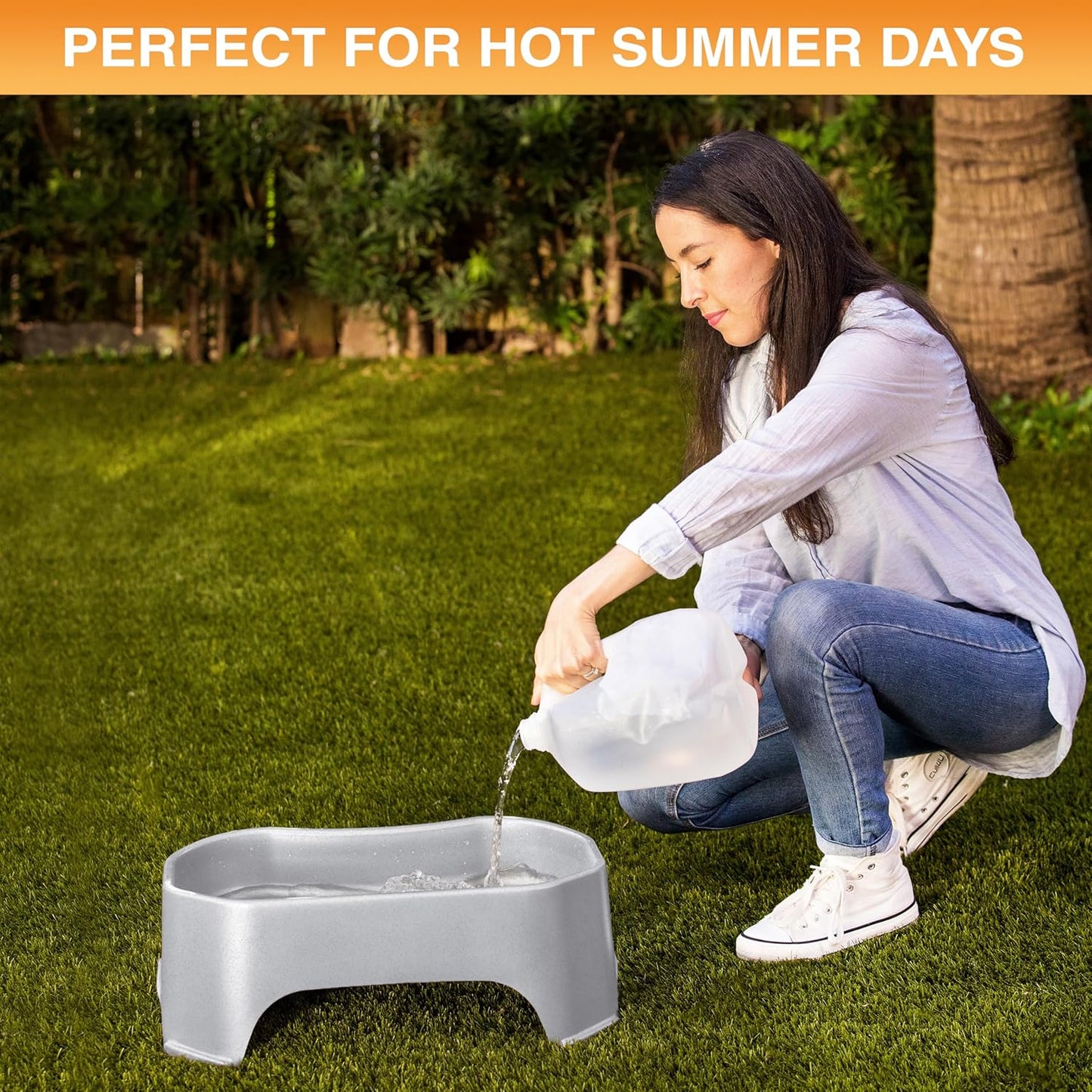 Extra Large Outdoor Dog Water Bowl - 2.25 Gallon Capacity, Versatile Trough Style Dish for Indoor and Outdoor Use, Spill-Resistant Design, Vanilla Bean