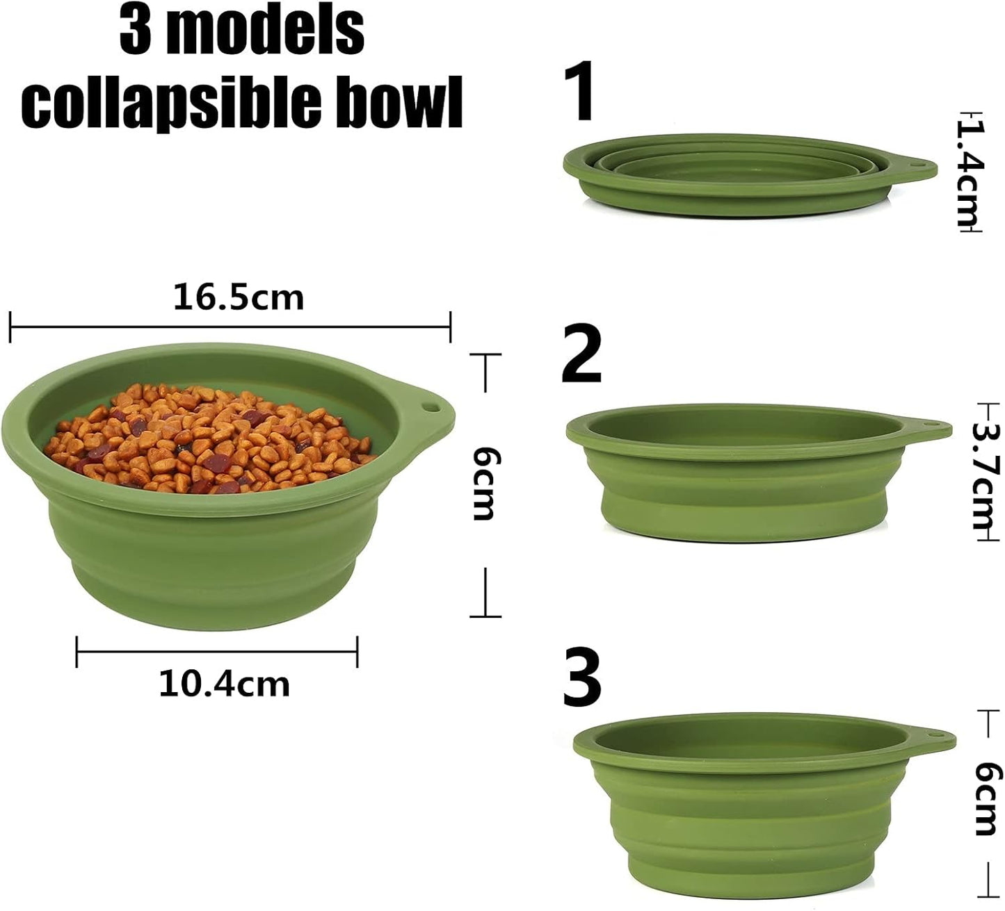 2-Pack Collapsible Dog Bowls, Integrated Molding Travel Bowls Without Plastic Rim, Ideal for Outdoor Feeding, 600ml (Navy Blue & Dark Green)