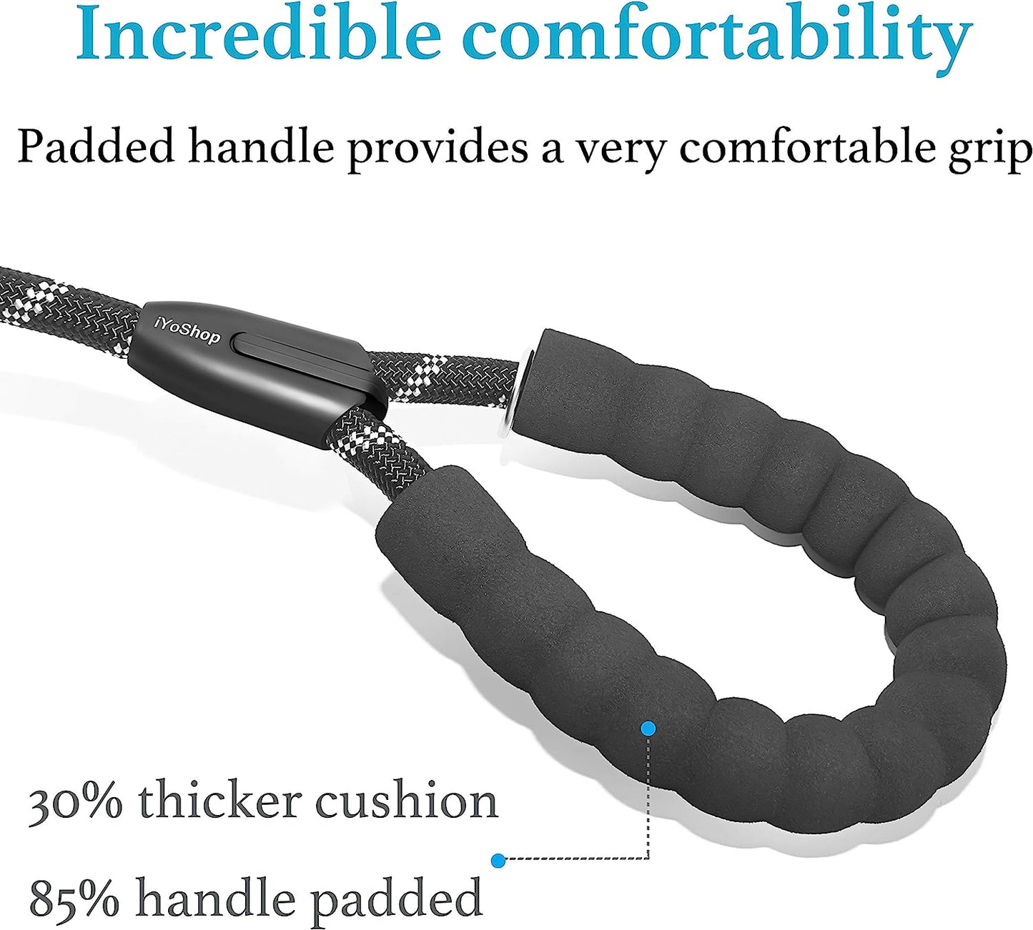 Durable Slip Lead Dog Leash with Padded Handle and Reflective Threads, No-Pull Training Leash, 1/2" x 6 FT, Black