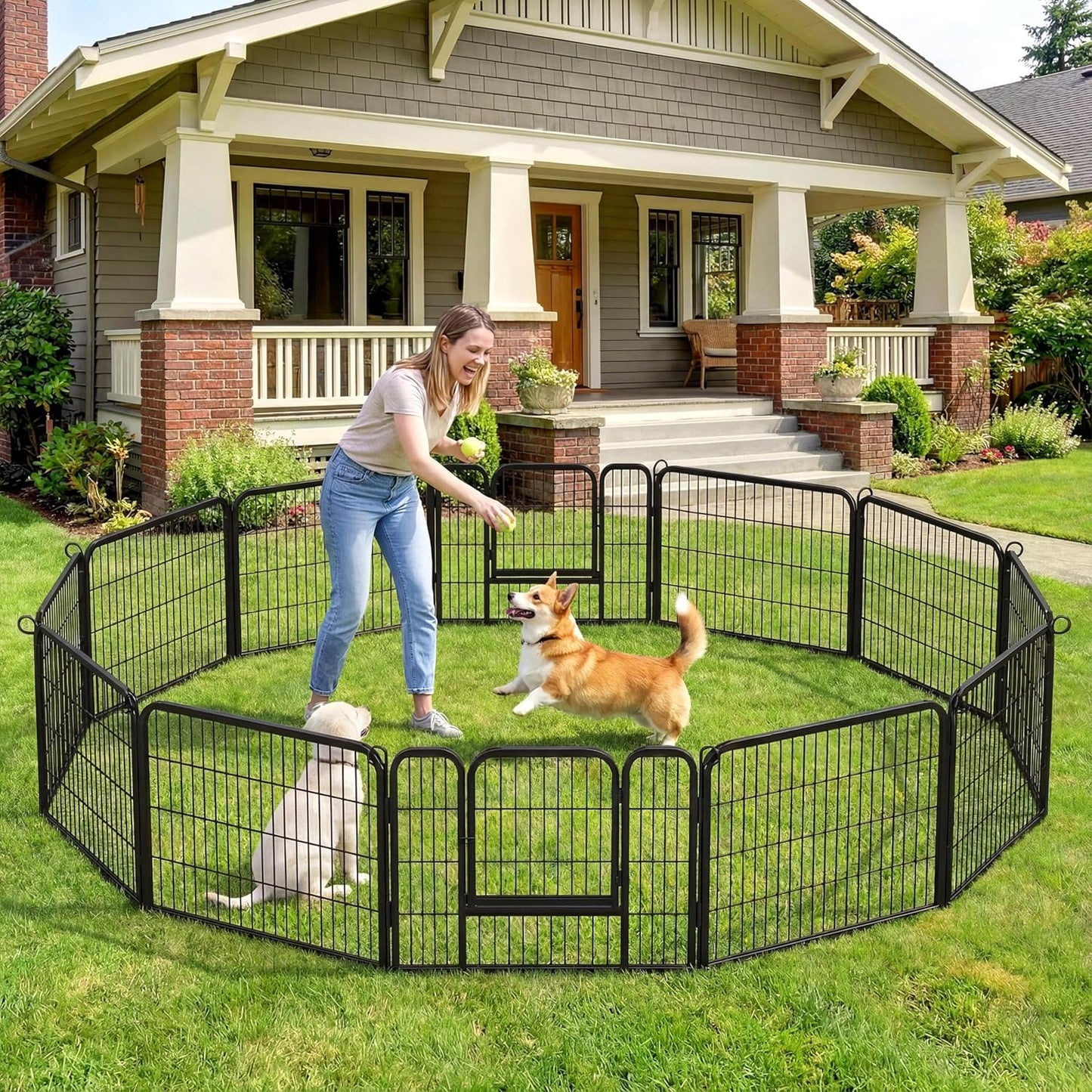 Yaheetech 6-Panel Wide Dog Playpen, 24-Inch High Pet Enclosure with Gate, Portable Indoor/Outdoor Fence for Small to Medium Breeds
