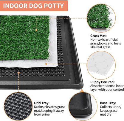 Dog Toilet Tray with Washable Pee Pad and Artificial Grass Patch for Dogs Puppy Toilet Training, Portable Indoor Dog Litter Tray (40.6X50.7Cm)