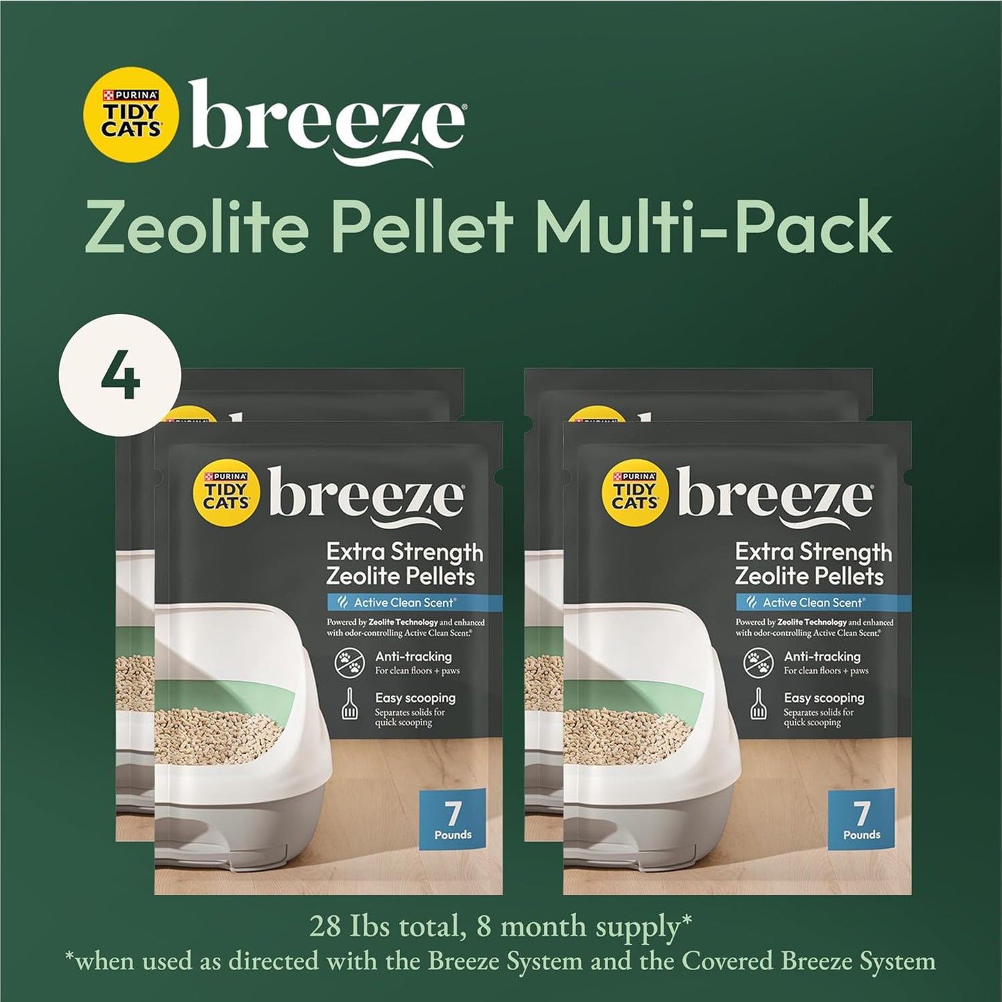Breeze Enhanced Scented Litter Pellets Refill - Four 7 lb. Bags in Recyclable Packaging