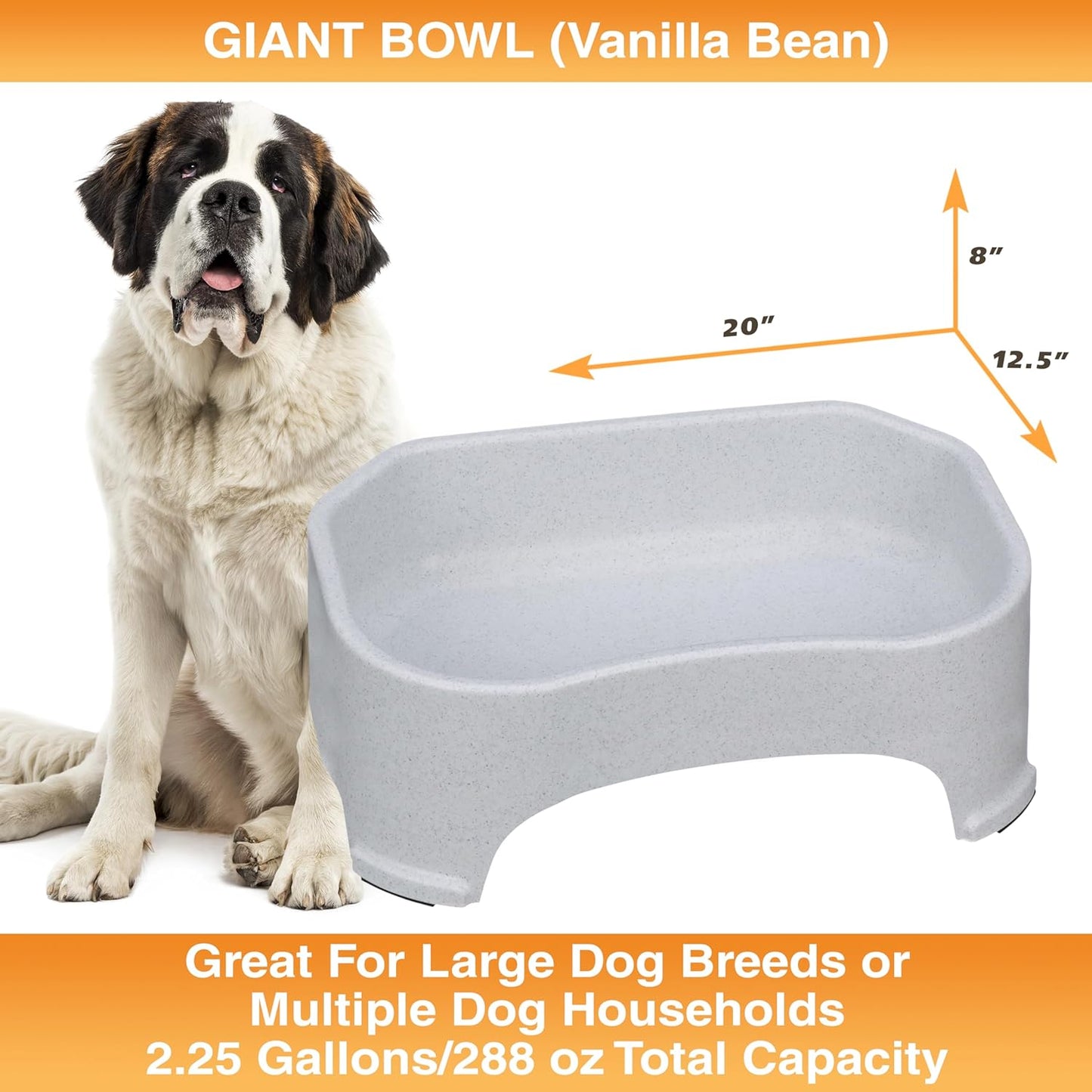 Extra Large Outdoor Dog Water Bowl - 2.25 Gallon Capacity, Versatile Trough Style Dish for Indoor and Outdoor Use, Spill-Resistant Design, Vanilla Bean