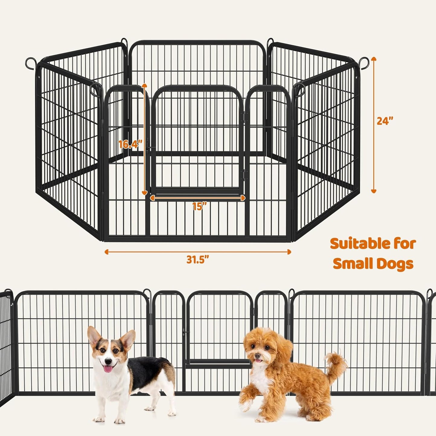 Yaheetech 6-Panel Wide Dog Playpen, 24-Inch High Pet Enclosure with Gate, Portable Indoor/Outdoor Fence for Small to Medium Breeds