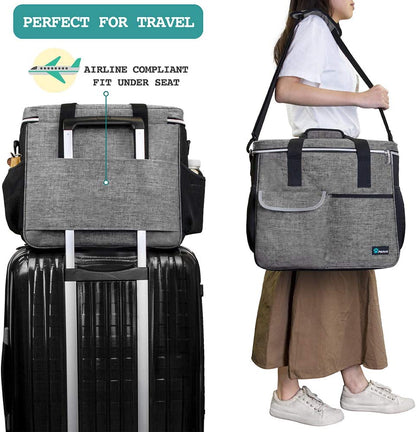 Professional Dog Travel Organizer Kit with Food Containers, Collapsible Bowls, and Luggage Sleeve - Gray, Large